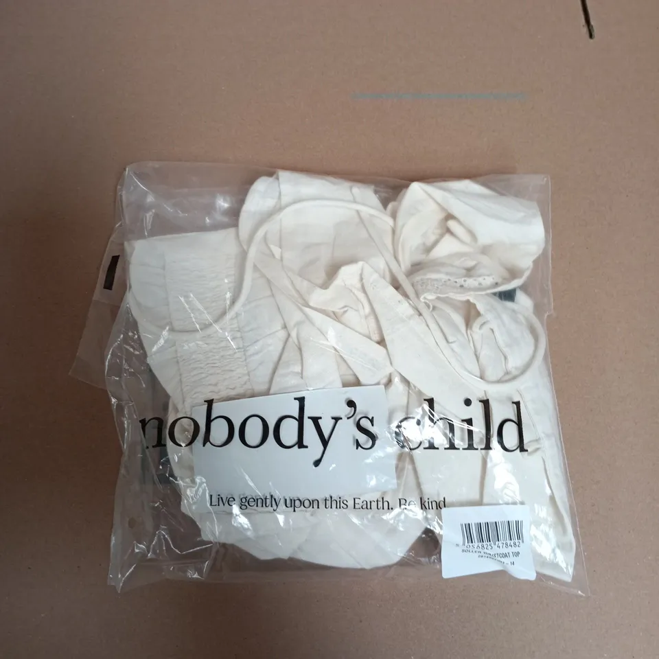 BAGGED NOBODYS CHILD SOLLER WAISTCOAT TOP IN WHITE - UK 14