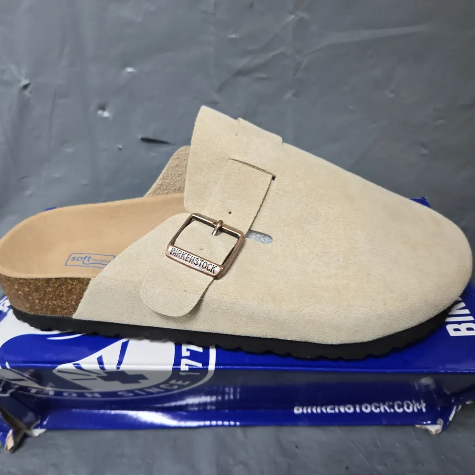 BOXED PAIR OF BIRKENSTOCK BOSTON IN BEIGE - SIZE 39