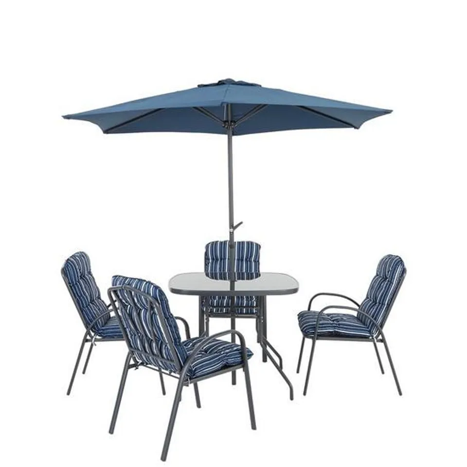 BOXED BARCELONA 6 PIECE DINING SET BLUE/WHITE (1 BOX)