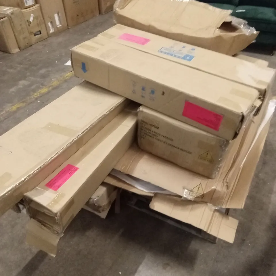 PALLET OF ASSORTED INCOMPLETE DESIGNER FURNITURE PARTS AND PIECES