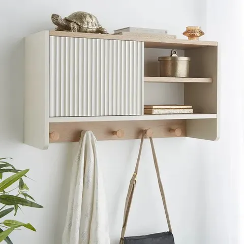 BOXED GEENA SLIDING DOOR WALL SHELF WITH HOOKS (1 BOX)