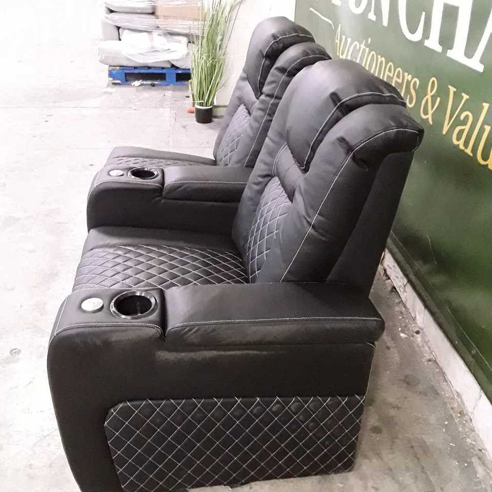 2 QUALITY DESIGNER RHF ELECTRIC RECLINER SOFA PIECES WITH CUPHOLDERS - BLACK LEATHER