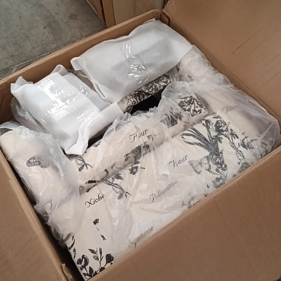BOXED LOUNGE CHAIR AND STOOL - CREAM/PATTERNED (1 BOX) 
