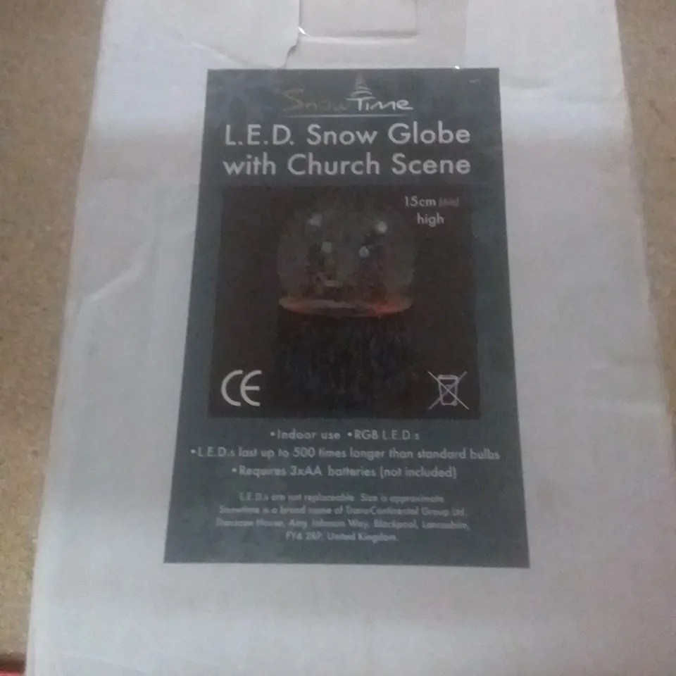 BOXED LED SNOW GLOBE WITH CHURCH SCENE