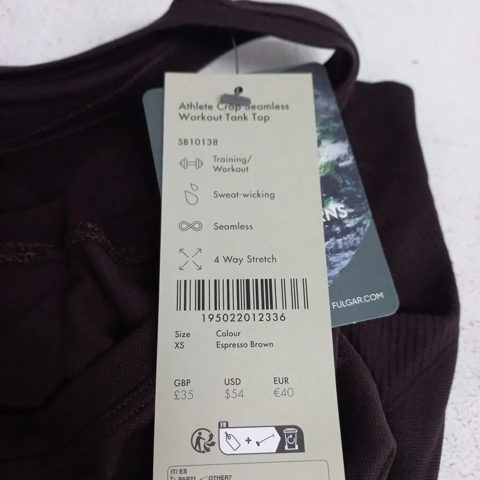 SWEATY BETTY ATHLETE CROP SEAMLESS WORKOUT TANK TOP – ESPRESSO BROWN, UK XS (EU 36)