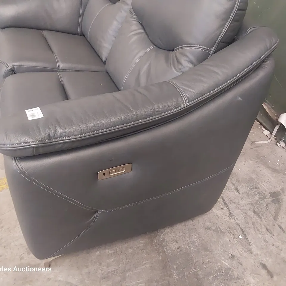 QUALITY BRITISH DESIGNER G PLAN JACKSON POWER RECLINING TWO SEATER SOFA CAMBRIDGE PETROL BLUE LEATHER 
