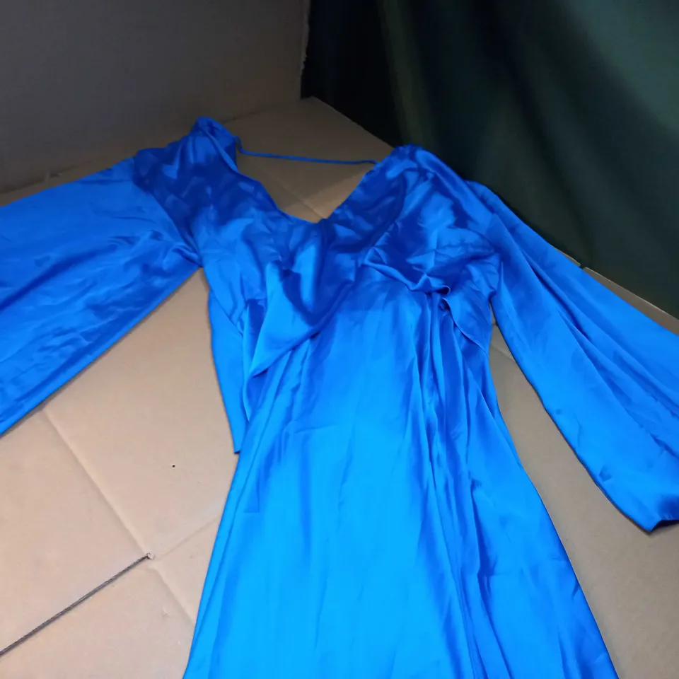 ASOS VIBRANT BLUE SATIN LOW BACK MAXI DRESS - SIZE 16