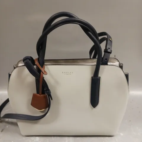 RADLEY LONDON WOMENS LEATHER CREAM/NAVY ZIP TOP BAG