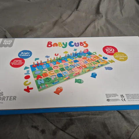 BABY CUBS WOODEN PLAYBOARD β NUMBER & SHAPE SORTER (OVER 100 PIECES)