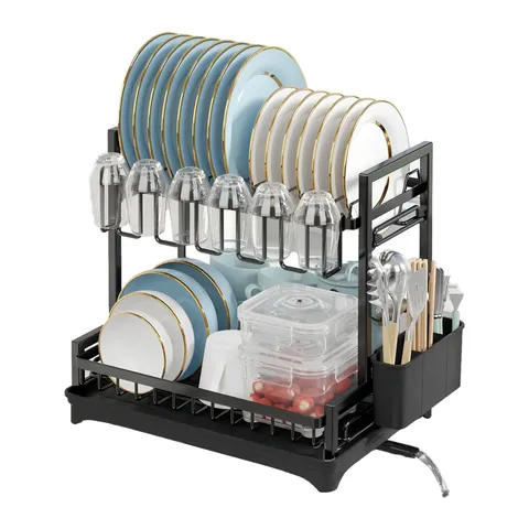 BOXED NEO BLACK 2 TIER CHROME PLATE DISH DRAINER (1 BOX)