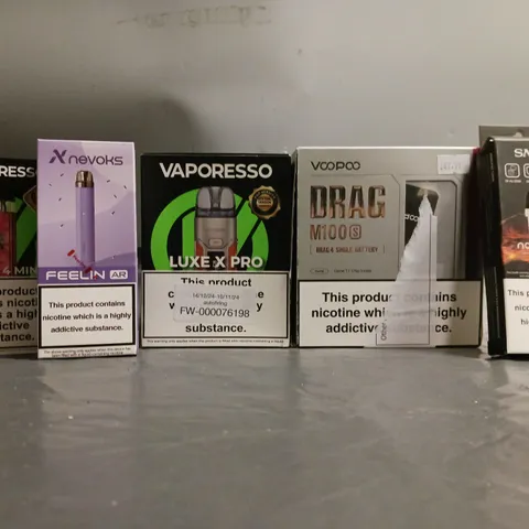 BOX OF APPROXIMATELY 22 ASSORTED E-CIGARETTES TO INCLUDE - VAPORESSO, VOOPOO , SMOK ETC