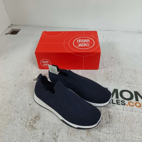 URBAN JACKS COCKTAIL NAVY SLIP-ON TRAINERS – UK 8