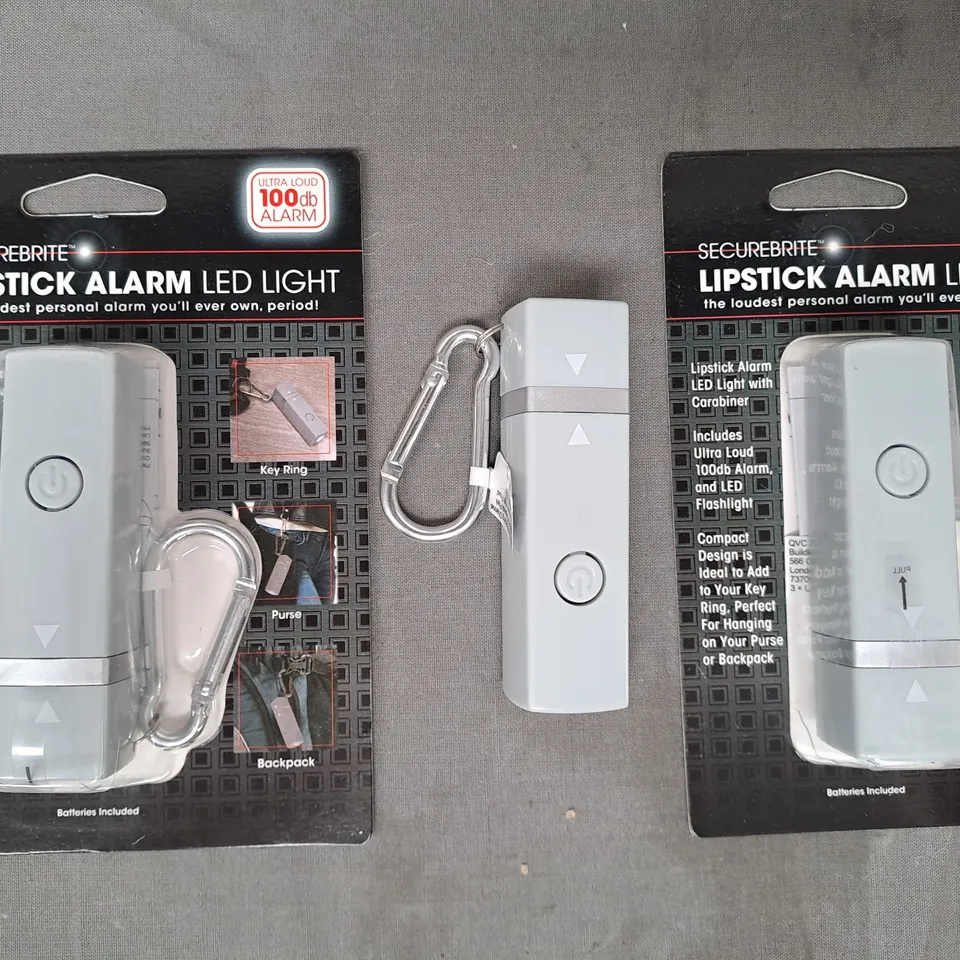 BOXED SECUREBRITE SET OF 3 LIPSTICK SAFETY ALARMS WITH FLASHLIGHT