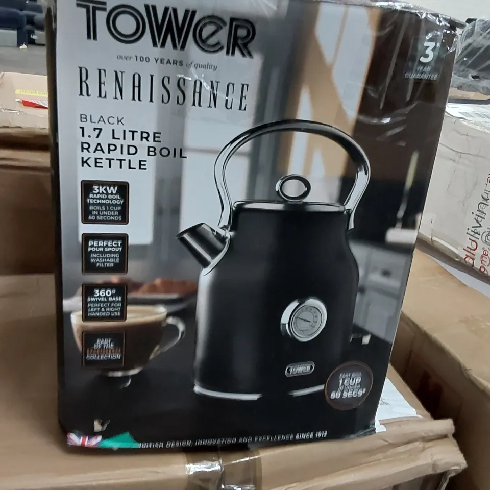 BOXED BLACK TOWER T 10062BLK RENAISSANCE 1.7 LITRES RAPID BOIL KETTLE