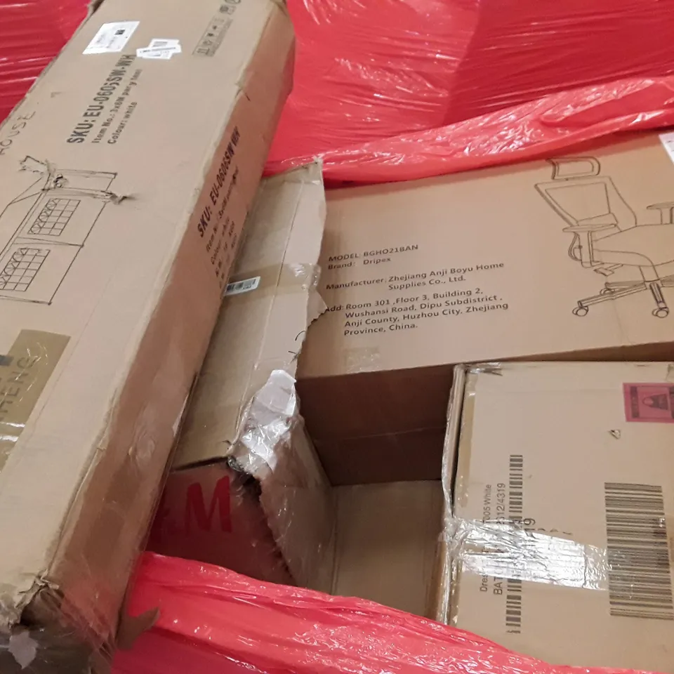 PALLET OF ASSORTED PRODUCTS INCLUDING DRIPEX MESH CHAIR, DRESSING TABLE, 3×6M PARTY TENT, BARSTOOL