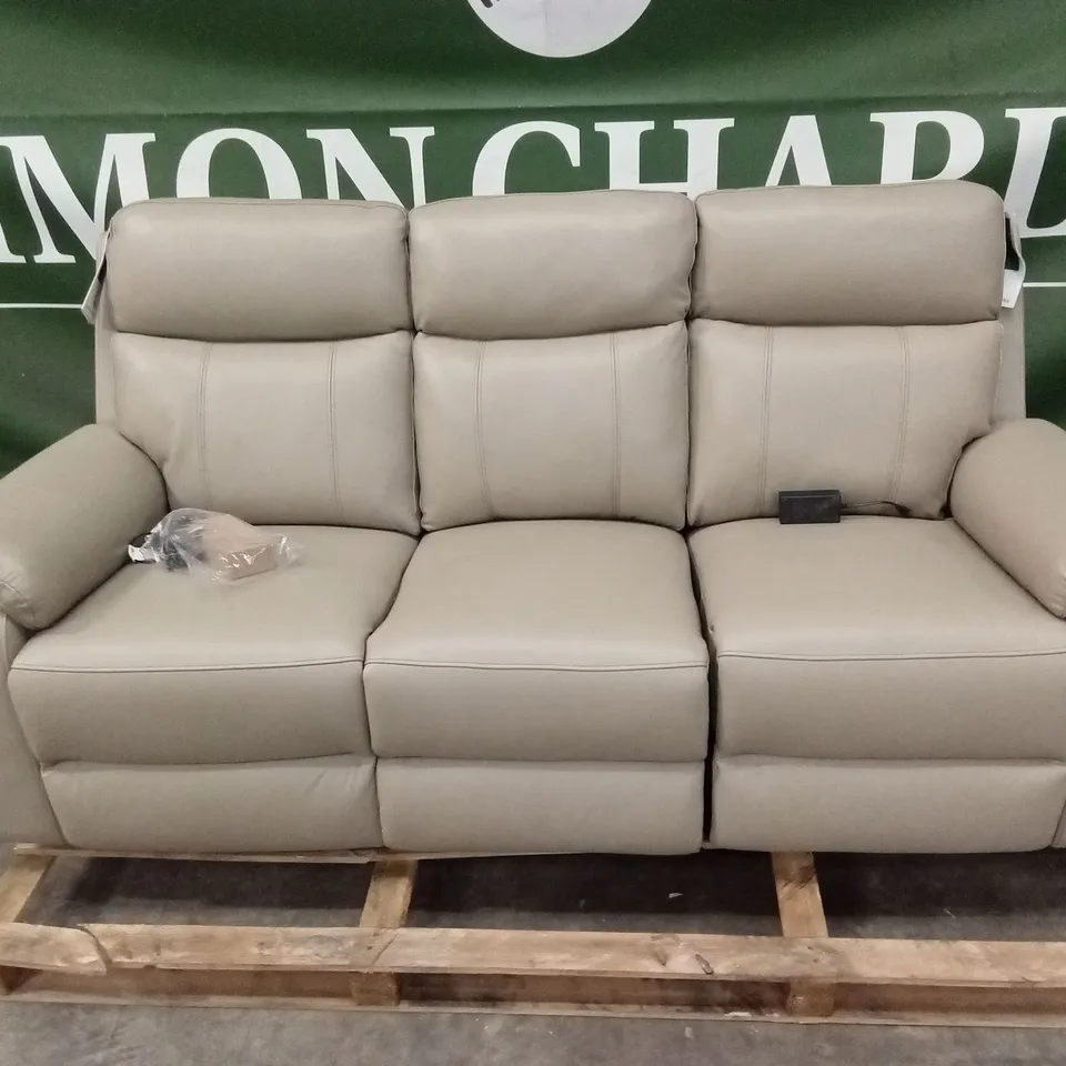 QUALITY DESIGNER 3 SEATER LEATHER ELECTRIC RECLINER SOFA - TAUPE
