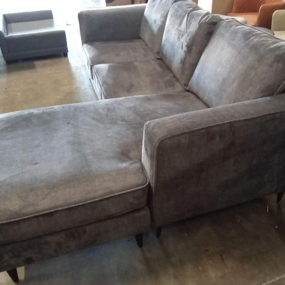 CARMEN MODERN 3 SEATER FABRIC CHAISE SOFA - GREY