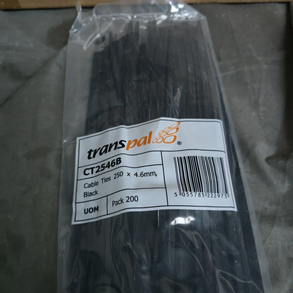 TRANSPAL CT2546B CABLE TIES 250 X 4.6MM, BLACK – PACK OF 200 X APPROXIMATELY 15 PACKS IN A BOX .