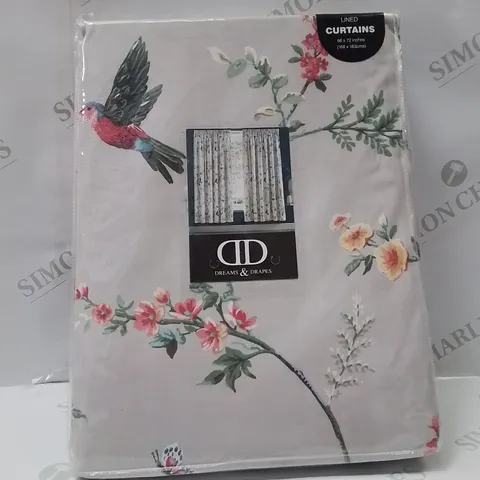 BRAND NEW DREAMS & DRAPES LINED CURTAINS IN GREY/BIRD PATTERN 66" X 72"