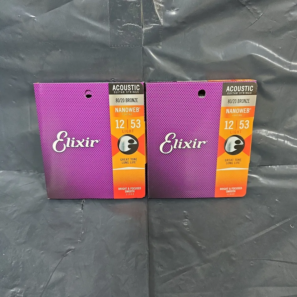 2 X SEALED ELIXIR 12 GAUGE BRIGHT & FOCUSSED SMOOTH ACOUSTIC GUITAR STRINGS 