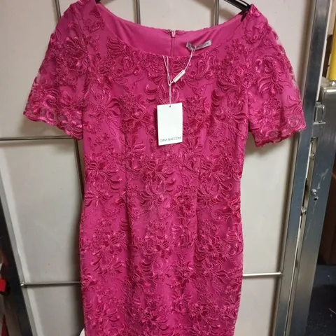 GINA BACCONI EMBROIDERED LACE DRESS PINK SIZE 12 TAGGED