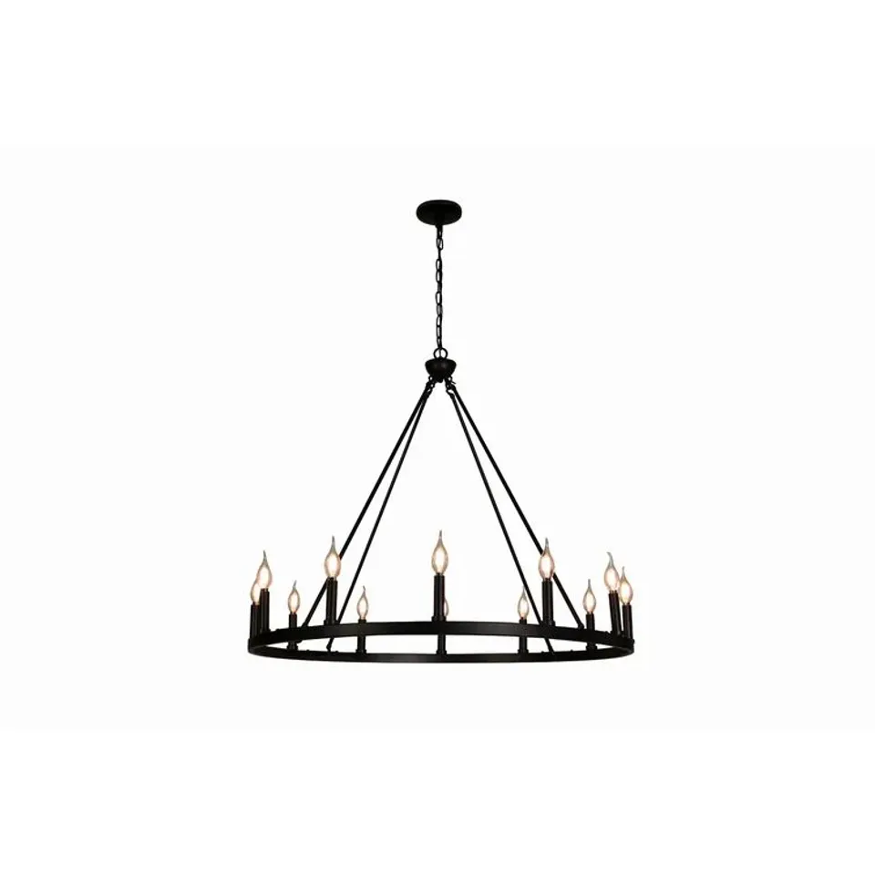 BOXED KELLEN 12 LIGHT WAGON WHEEL CHANDELIER 
