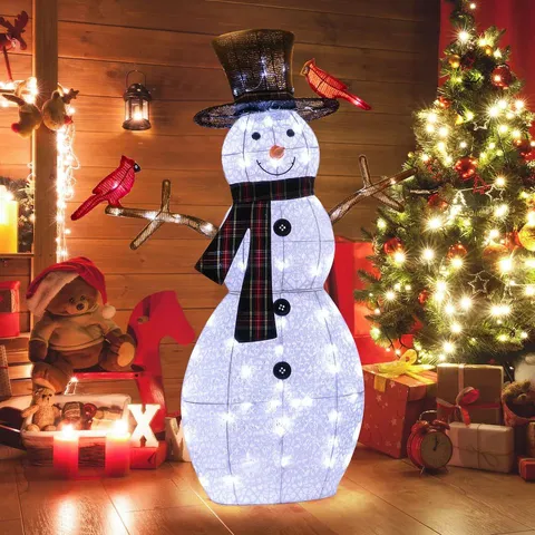 BOXED 4.2FT LIGHTED SNOWMAN & REDBIRDS CHRISTMAS DECORATION LED LIGHTS (1 BOX)