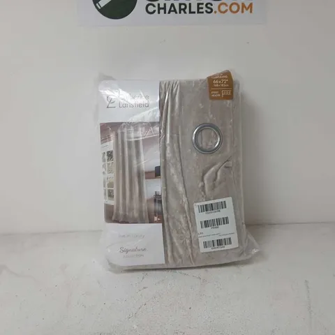 CATHERINE LANSFIELD CRUSHED VELVET EYELET LINED CURTAINS - NATURAL - 66" X 72"