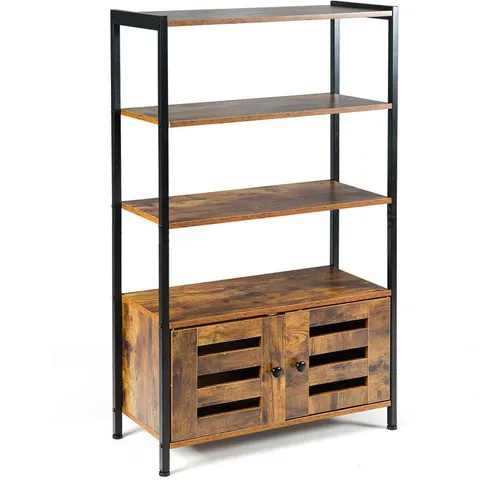 BOXED COSTWAY 2 DOOR 4 SHELF BROWN INDUSTRIAL STYLE BOOKSHELF