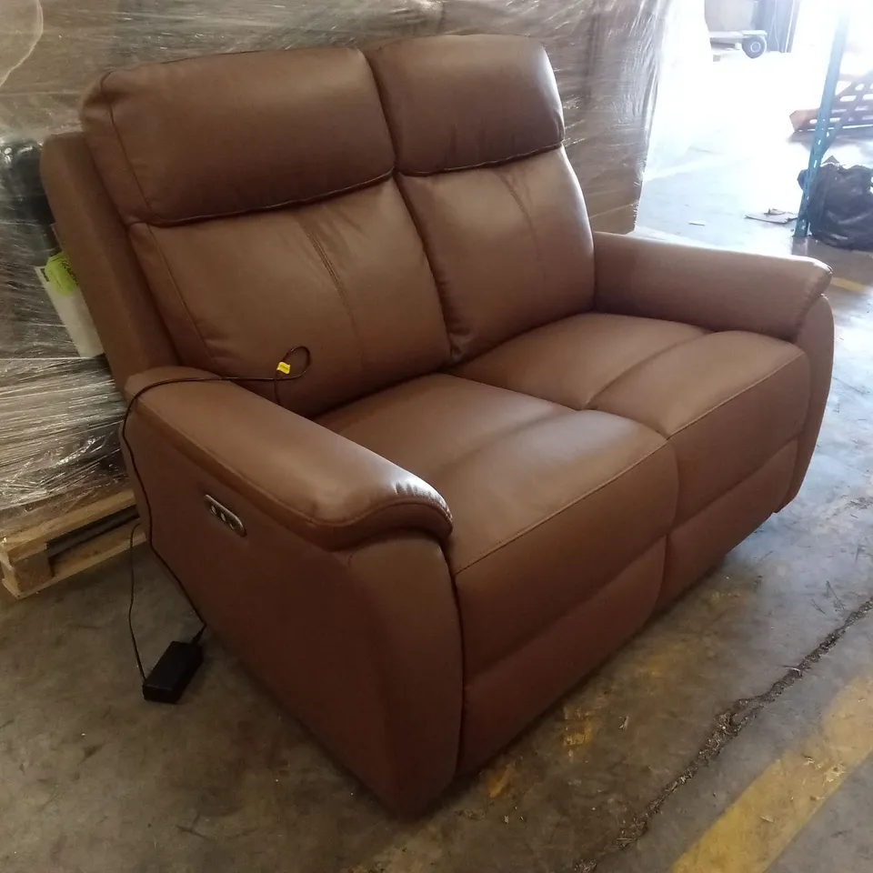 WINDSOR POWERGLIDE 2 SEATER REAL LEATHER POWER RECLINER SOFA - TAN