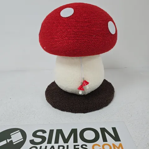 MUSHROOM PLUSH TOY WITH RED CAP, WHITE SPOTS AND HANGING MINIATURE MUSHROOMS