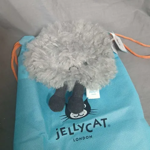 JELLYCAT AMUSEABLES STORM CLOUD BAG CHARM – GREY PLUSH WITH BLACK FEET (JELLYCAT LONDON)