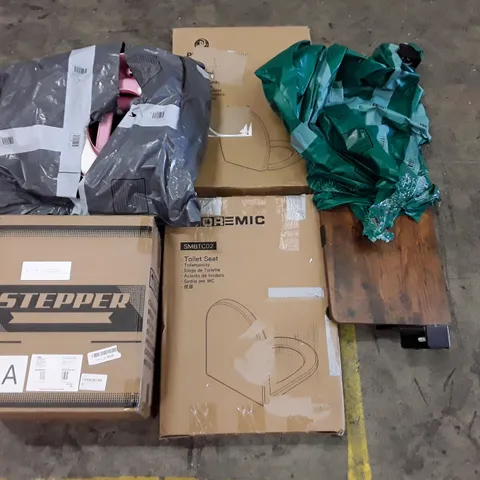 PALLET OF ASSORTED PRODUCTS INCLUDING STEPPER FOR EXERCISE, TOILET SEATS, CLAMP-ON DESK, KIDS TOILET TRAINER