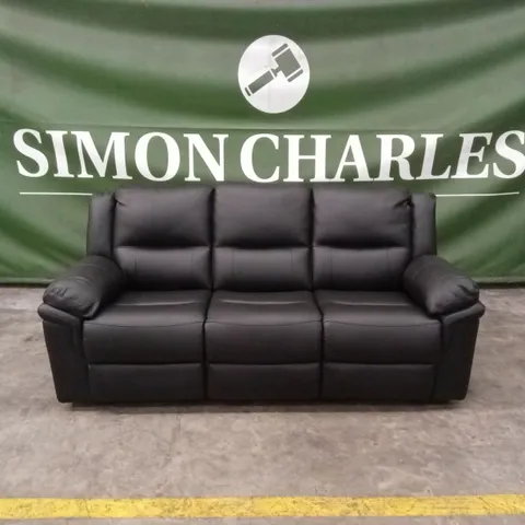 ALBION LUXURY FAUX LEATHER 3 SEATER HIGH BACK MANUAL RECLINER SOFA - BLACK