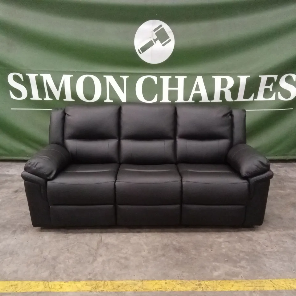 ALBION LUXURY FAUX LEATHER 3 SEATER HIGH BACK MANUAL RECLINER SOFA - BLACK RRP £749
