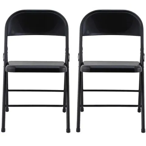 BOXED BLACK METAL FOLDING STACKABLE CHAIRS - SET OF 2 (1 BOX)
