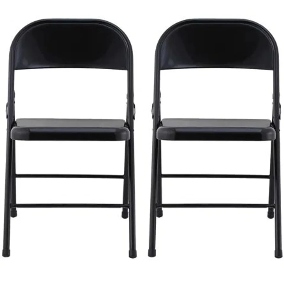 BOXED BLACK METAL FOLDING STACKABLE CHAIRS - SET OF 2 (1 BOX)