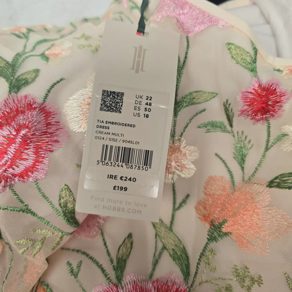 HOBBS LONDON TIA EMBROIDERED DRESS – CREAM MULTI FLORAL, UK 22
