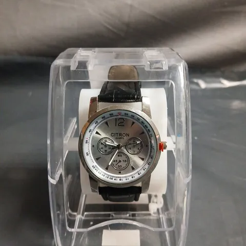 CITRON QUARTZ WRISTWATCH – BLACK LEATHER STRAP