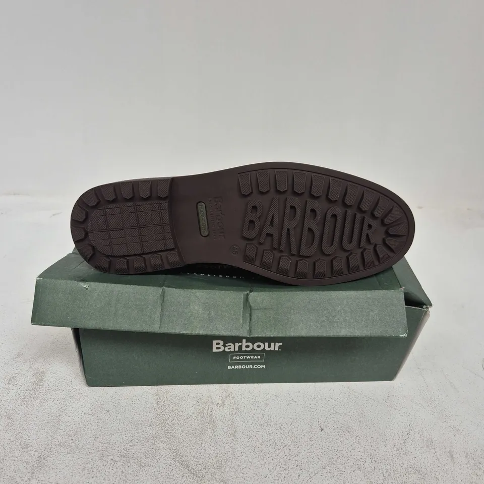 BOXED PAIR OF BARBOUR CARTHY DERBY SHOES IN DARK BROWN - SIZE 11