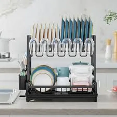 BOXED NEO BLACK 2 TIER CHROME PLATE DISH DRAINER (1 BOX)