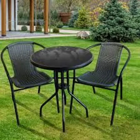 BOXED BOLERO 2 SEAT GREY RATTAN BISTRO SET BLACK GLASS (1 BOX)