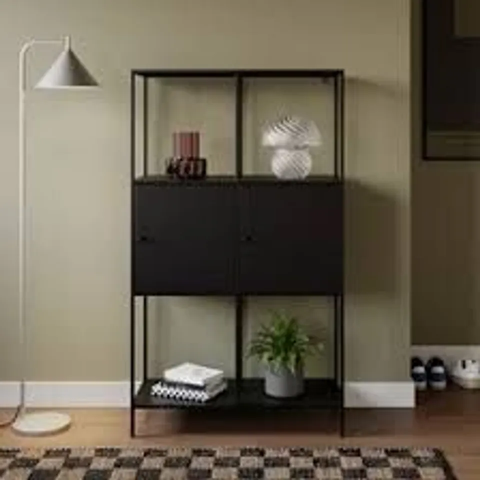 BOXED CORIN METAL 2 DOOR SHELVING UNIT - BLACK (1 BOX)