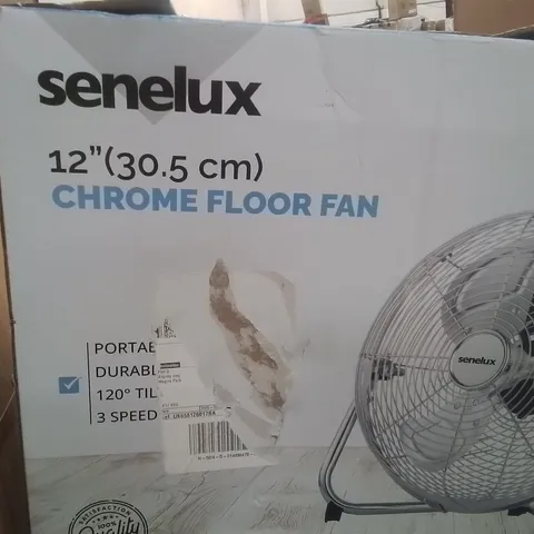 BOXED SENELUX 12"CHROME FLOOR FAN