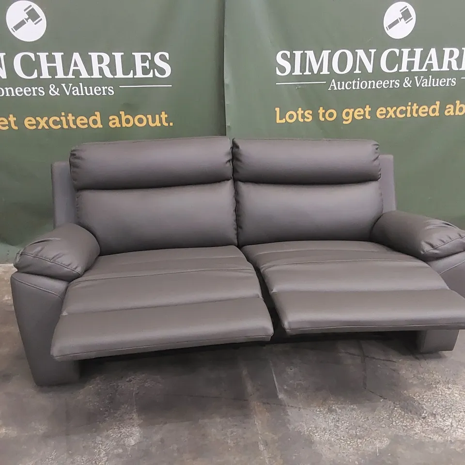 EDISON 3 SEATER LUXURY FAUX LEATHER MANUAL RECLINER SOFA - CHARCOAL  RRP £799
