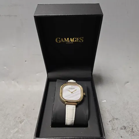BOXED GAMAGES MIRROR GOLD WHITE WATCH