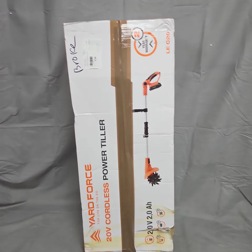 YARD FORCE 20V CORDLESS TILLER WITH BATTERY AND CHARGER