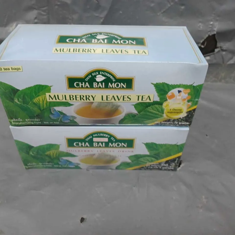 PALLET OF APPROXIMATELY 900 BOXES OF THAI SILK ENTERPRISE CHA BAI MON MULBERRY LEAVES TEA TO INCLUDE75G AND 150G BOXES