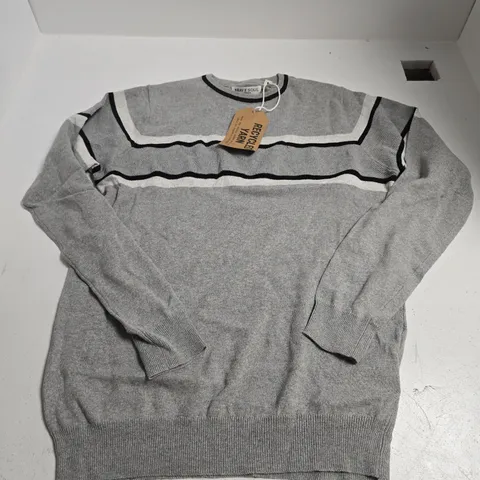 BRAVE SOUL STRIPE SWEATER IN GREY - MEDIUM