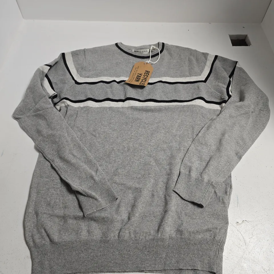BRAVE SOUL STRIPE SWEATER IN GREY - MEDIUM